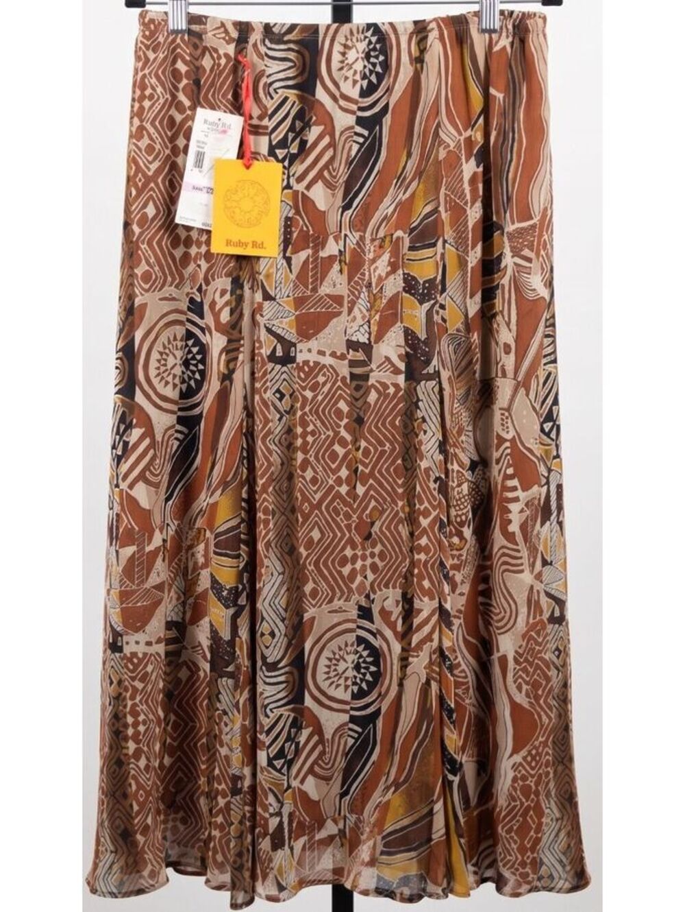 Ruby Rd Woman Tribal Print Maxi Skirt Elastic Waist Pleated Plus Size 22W NWT